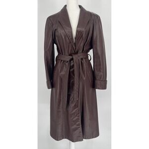 Vintage 70s Sears Women's Leather Trench Coat Burgundy Belted Sz  14 (M) READ